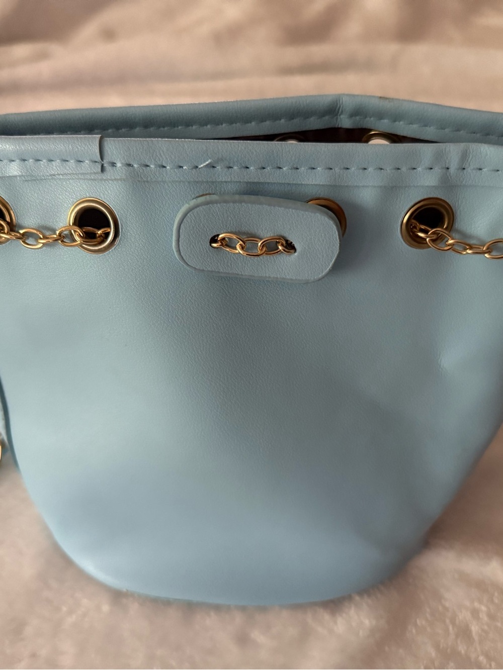 Light Blue Embellished Flowers Chain Bucket Purse Bag Boho Festival - Picture 4 of 7